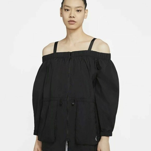 Jordan Jackets & Blazers - Air Jordan Off-Shoulder Utility Jacket Waist Long Sleeves Black
